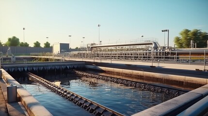 Fototapeta premium Biological water treatment plant, Industrial wastewater treatment plant purifying water before it is discharged.