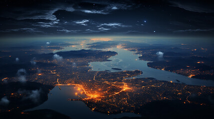 空から見た大都市の夜景