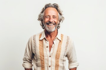 Portrait of a happy senior man smiling and looking away over white background - Powered by Adobe