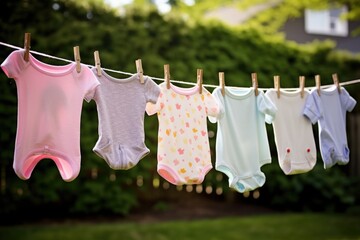 baby clothes hanging on the line in the backyard