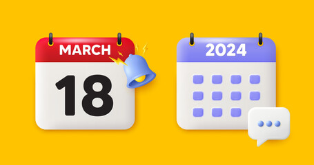 Calendar date 3d icon. 18th day of the month icon. Event schedule date. Meeting appointment time. 18th day of March month. Calendar event reminder date. Vector