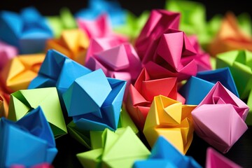 a neat arrangement of brightly coloured origami cubes
