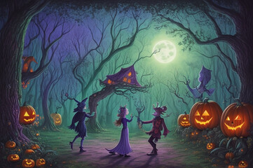 Whimsical Halloween Revelry in a Enchanted Grove