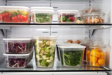 clear food storage containers in a refrigerator