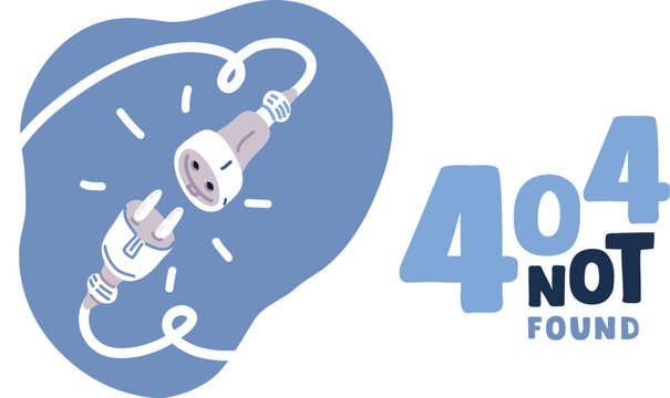 Vector illustraiton of Page not found, 404 error consept. Offline or online day and unplugged sign Under construction