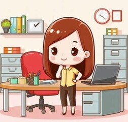 Girl cartoon characters office environment cartoon is boss