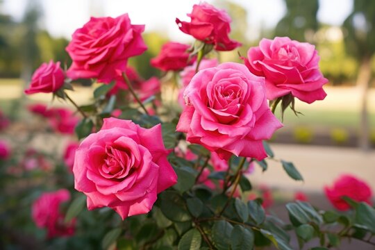 a closely cropped image of healthy, curved roses with no pests