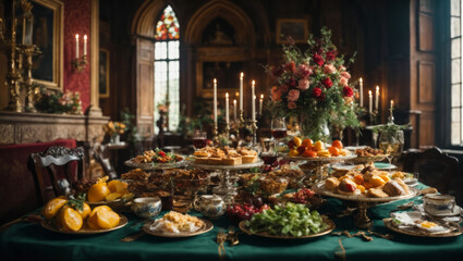 Fototapeta premium große Festtafel, gen ai