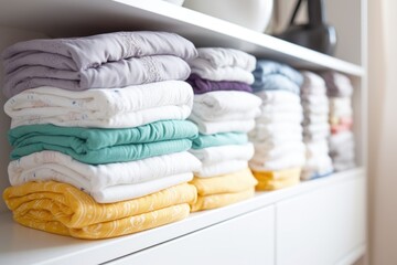 stack of clean cloth diapers on a shelf