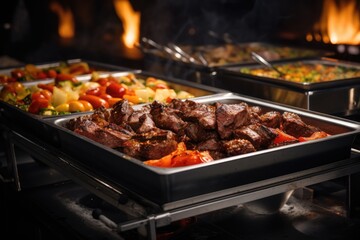 Naklejka premium Catering buffet food indoor in restaurant with grilled meat.