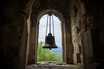 a bell in a bell tower of an old monastery