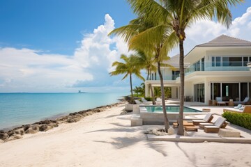 Fototapeta na wymiar luxury beachfront property with a lively seaside view