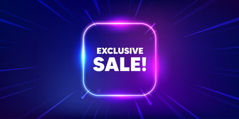 Exclusive Sale tag. Neon light frame box banner. Special offer price sign. Advertising Discounts symbol. Exclusive sale neon light frame message. Vector