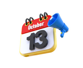 13 October Calendar 3d