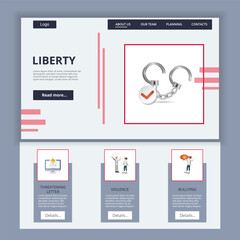 Liberty flat landing page website template. Threatening letter, violence, bullying. Web banner with header, content and footer. Vector illustration.