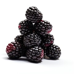 stack of fresh blackberries on white background (generative AI)