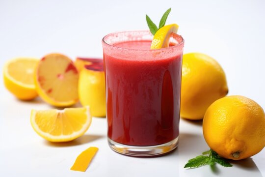 Beetroot And Carrot Juice With A Slice Of Lemon Beside