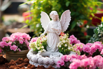 statue of angel in a garden