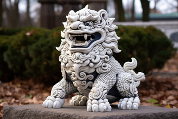Fototapeta na wymiar stone lion statue in chinese temple