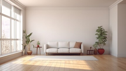 Fototapeta na wymiar Modern mid century and minimalist interior of living.Generative AI