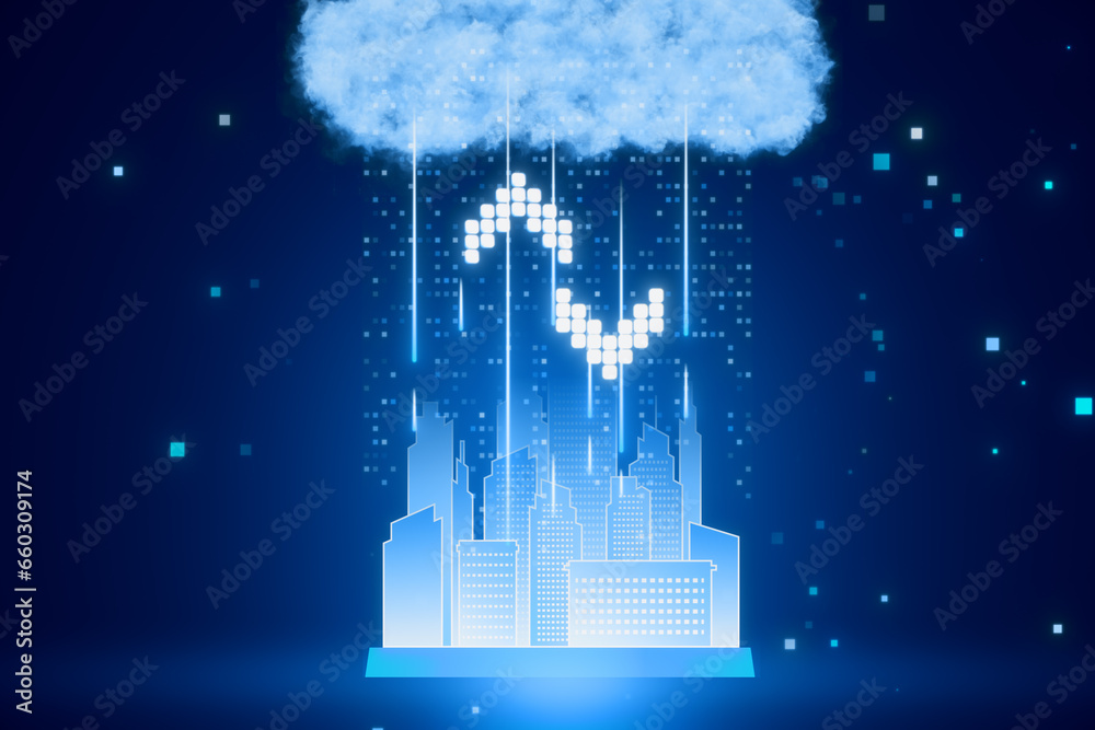 Aufkleber cloud computing concept. smart city wireless internet communication with cloud storage, cloud servic