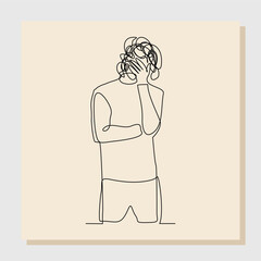 Continuous singe line drawing art of stress confusing people because any problem. Vector illustration one line sketch of business people mess feeling with round scribbles instead of a head