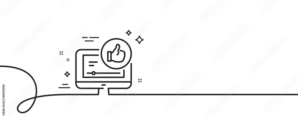 Poster like video line icon. continuous one line with curl. thumbs up sign. positive feedback, social media