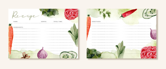 recipe card with food ingredients illustration