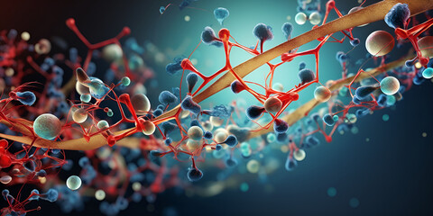 Biotech cell interconnected lines 3D illustration biotechnology or biotech 