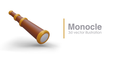 Vector realistic spyglass in cartoon style. Adjustable optical device for image zooming. Espionage symbol. Isolated image, place for text, game name, logo