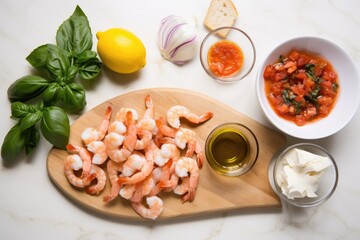 deconstructed shrimp bruschetta with ingredients neatly placed