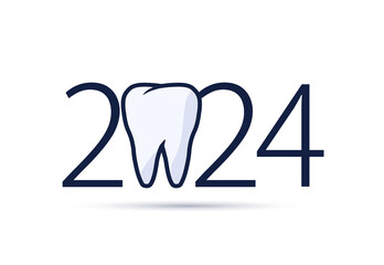 2024 with tooth sign. happy new year 2024 