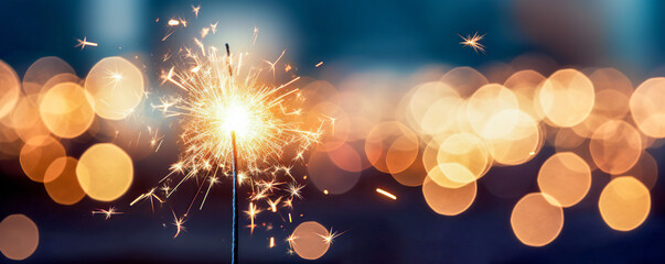 Happy New Year background of glitter gold fireworks