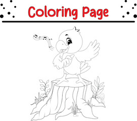 happy bird coloring page vector illustration. animal Coloring book for kids.