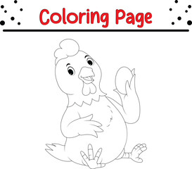 Hen coloring page vector illustration. animal Coloring book for kids.