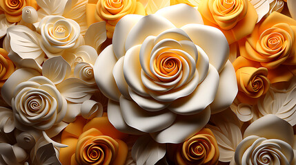 yellow rose seamless flower for wall tiles design. 3d illustration and 3d rendering.