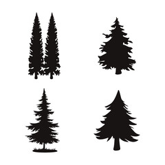 Pine Tree Silhouette With Different Shape. Vector Illustration Set. 