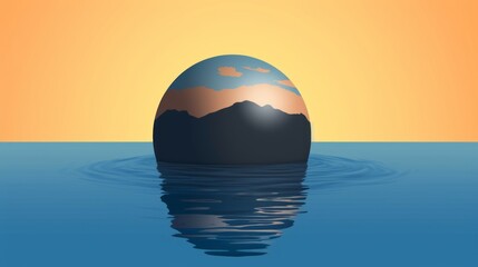 Melted Earth: A drowning globe symbolizing global warming with rising water levels.