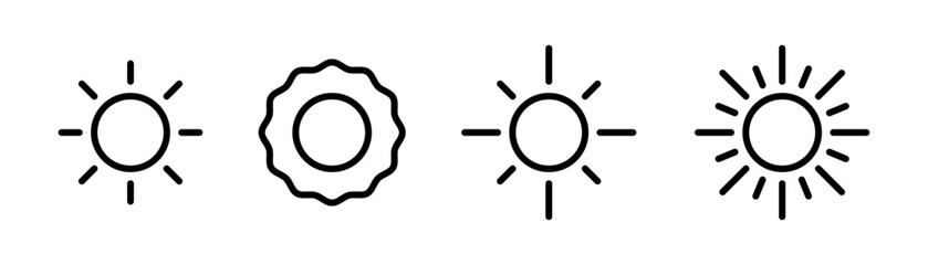 Sun line icon. Sunlight symbol. Sun icon set. Line sun icon. Sunbeam illustration. Editable stroke. Stock vector illustration.