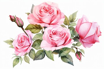 Pink roses garden background, flower bouquet, graphic resource, watercolor flowers. Generative AI