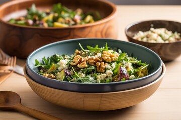 fig and walnut salad in a ceramic bowl