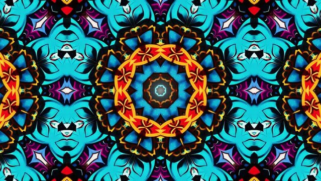 Motion graphics video of  seamless multicolor floral mandala effect