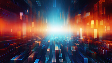 3D abstract technology background with blue and orange rectangles.