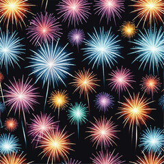 Fireworks display on the night sky in vector illustration. A Fireworks Display in Space