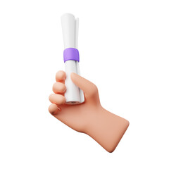 Hand holding a graduation certificate 3d illustration