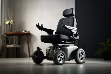 Indoor electric wheelchair with lock. Generative AI - obrazy, fototapety, plakaty
