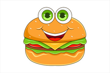 Cute Burger Character Design Illustration