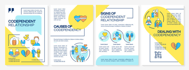 Fototapeta na wymiar Multicolor codependent relationship brochure template, leaflet design with thin linear icons, 4 vector layouts.