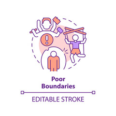 2D editable thin line icon poor boundaries concept, isolated vector, multicolor illustration representing codependent relationship.
