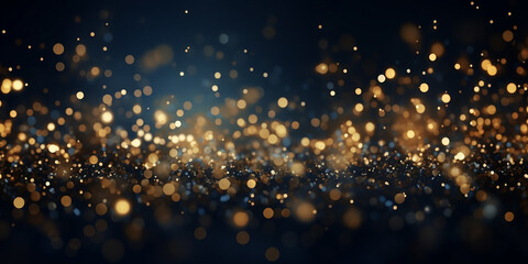 Christmas Golden light on a navy blue background with Dark blue and gold particle